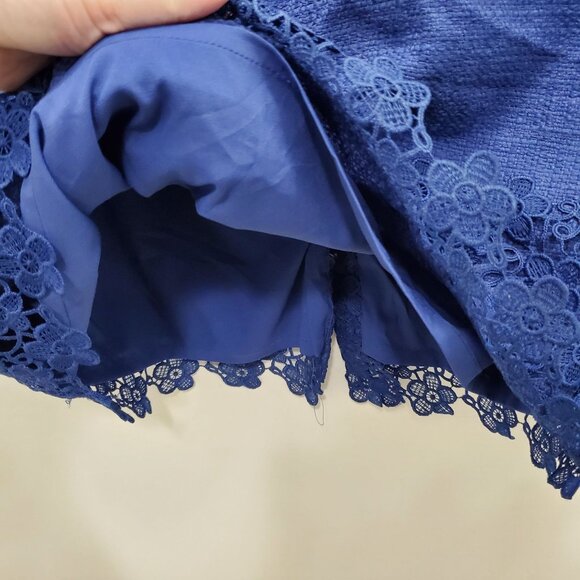 Talbots Blue Cotton Tweed Lace Hem Lined Career Pencil Knee Skirt Plus Size 14 - Picture 3 of 8